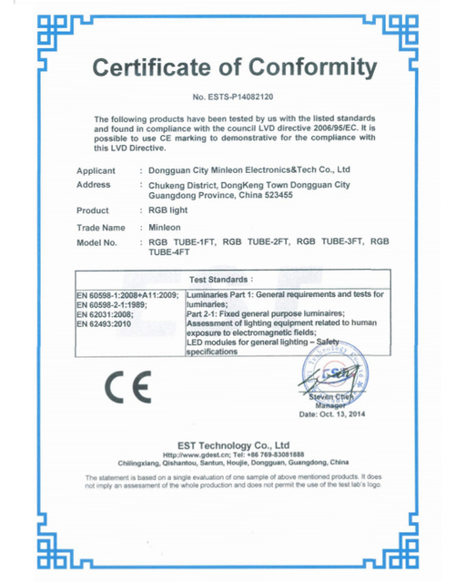  Certificado de tubo RGB. 